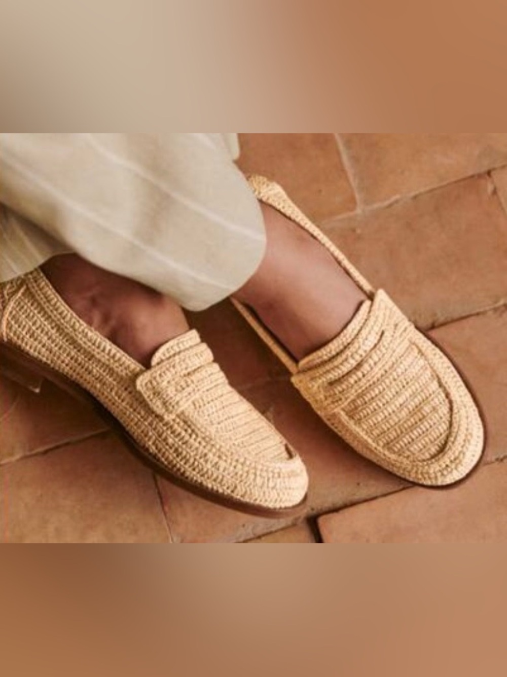 Sézane Andre Raffia Mocassins Loafers, straw and light brown, FR 37, US 6.5 New